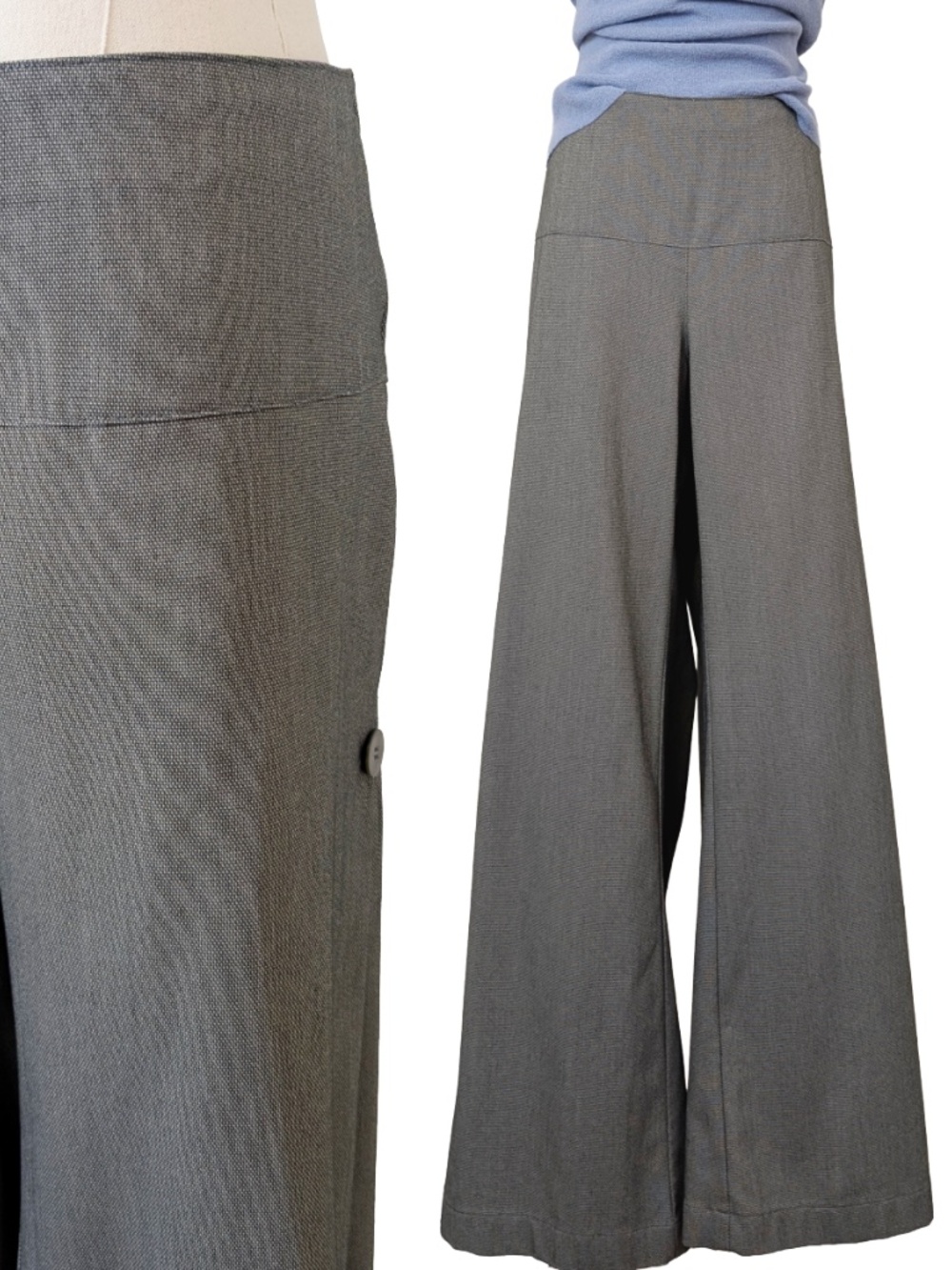 Terraware Wool Palazzo Pants Size Medium Grey Relaxed Fit Boho